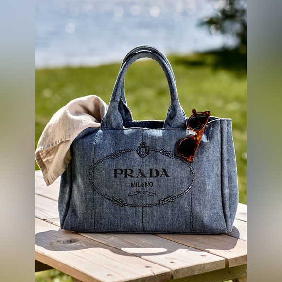 Prada Handbags - Prada Denim Canapa Extra Large Tote Bag